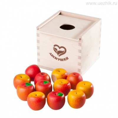 Счетный материал "12 наливных яблочек" в коробочке-сортере 