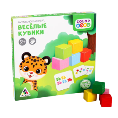Развивающая игра «Весёлые кубики» с деревянными вложениями